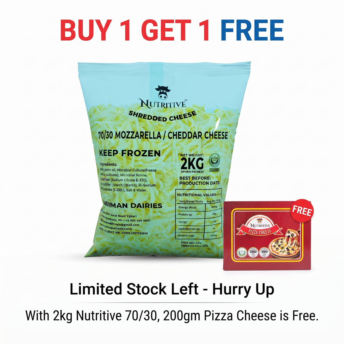 Buy 1 Get 1 Free Deal 1 bundle packaging on plain background