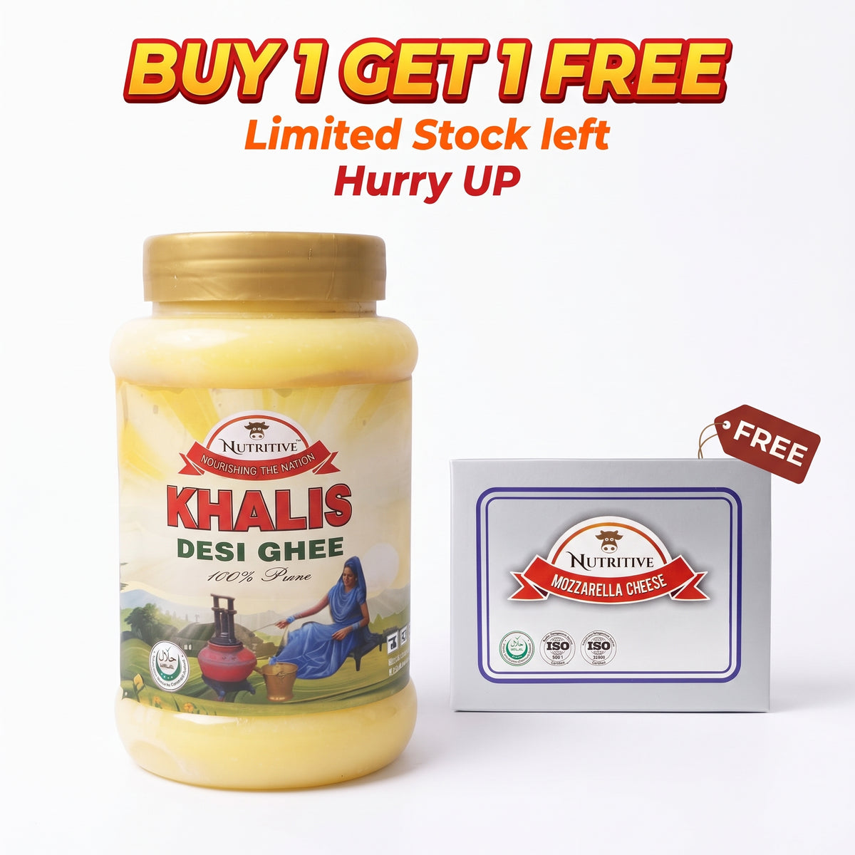 Buy 1 Get 1 Free Deal 2 bundle packaging on plain background