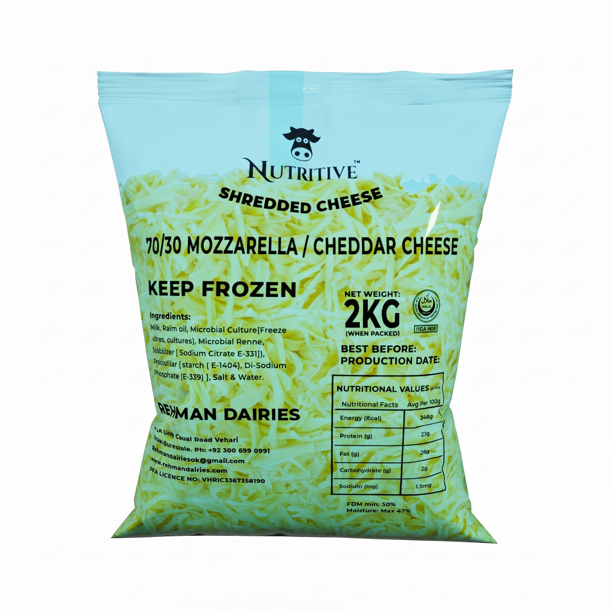 Nutritive Shredded 70/30 Mozzarella and Cheddar Cheese 2kg